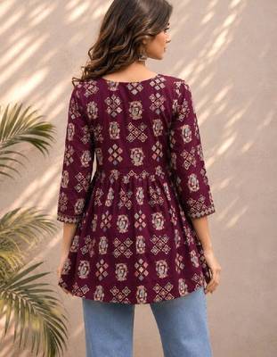 Women ethnic motifs printed thread work indie prints kurta 2
