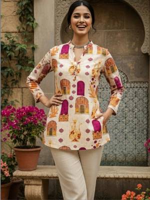 Women ethnic motifs printed indie prints handloom kurta 1