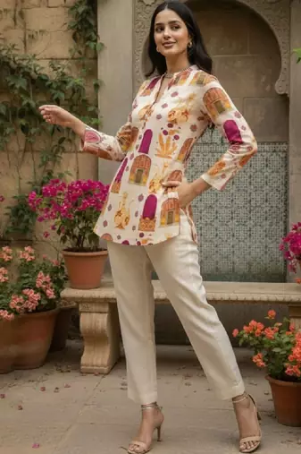 Women ethnic motifs printed indie prints handloom kurta