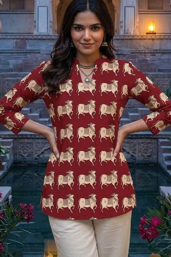 Women ethnic motifs printed indie prints handloom kurta