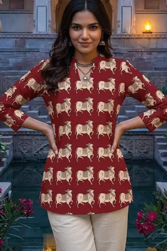 Women ethnic motifs printed indie prints handloom kurta
