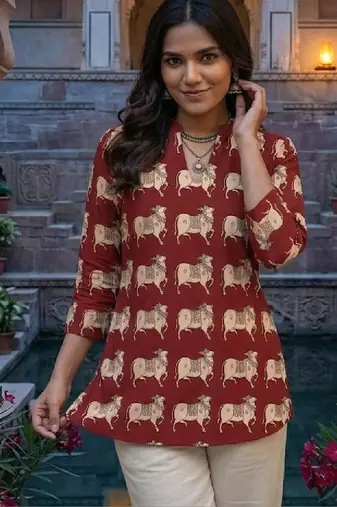 Women ethnic motifs printed indie prints handloom kurta