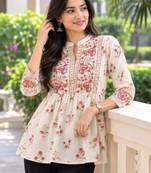 Women floral printed thread work floral kurta