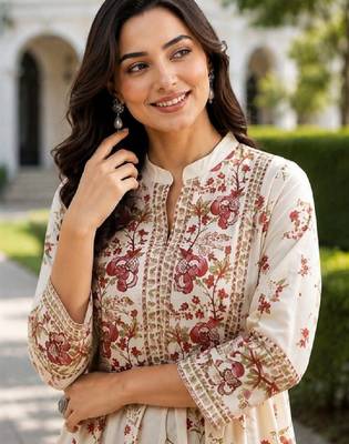 Women floral printed thread work floral kurta 4