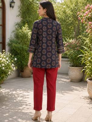 Women ethnic motifs printed thread work indie prints kurta 4