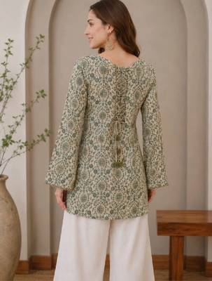 Women ethnic motifs printed flared sleeves kurta 4