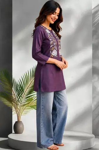 Women floral embroidered thread work floral kurta