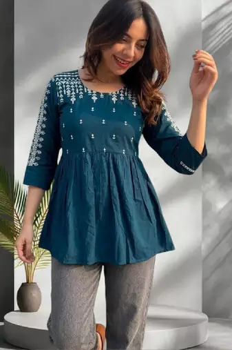 Women cotton embroidered thread work kurta