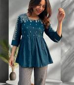 Women cotton embroidered thread work kurta