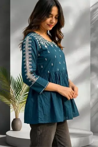 Women cotton embroidered thread work kurta