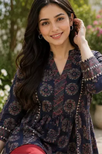 Women ethnic motifs printed indie prints kurta