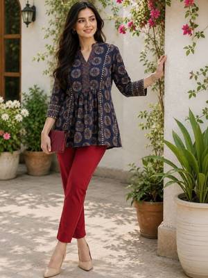 Women ethnic motifs printed indie prints kurta 3