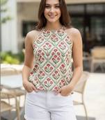 Women floral printed halter neck floral handloom kurta
