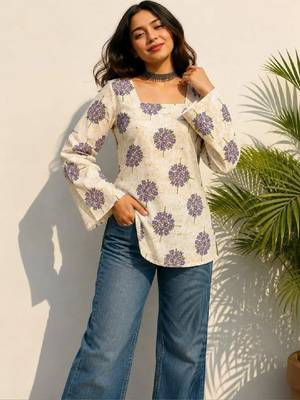 Women floral printed flared sleeves floral kurta 3