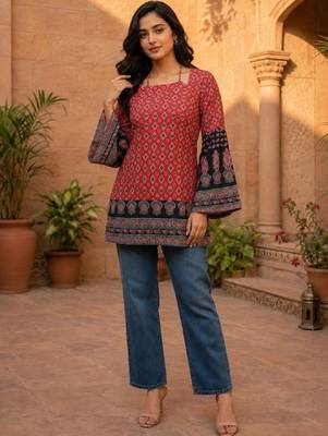 Women ethnic motifs printed bell sleeves kurta 2
