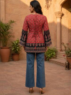 Women ethnic motifs printed bell sleeves kurta 3
