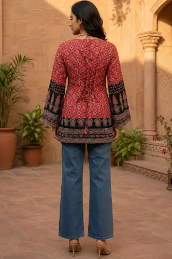 Women ethnic motifs printed bell sleeves kurta