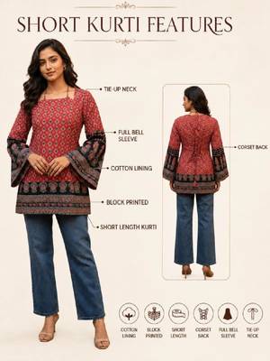 Women ethnic motifs printed bell sleeves kurta 4