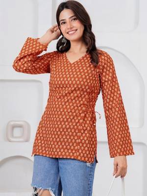 Women floral printed flared sleeves indie prints kurta 1