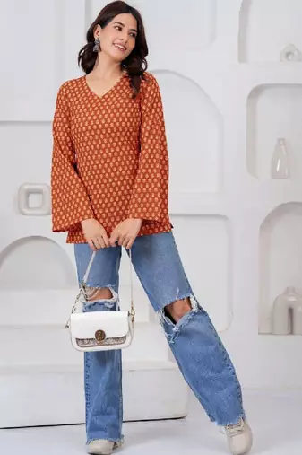 Women floral printed flared sleeves indie prints kurta