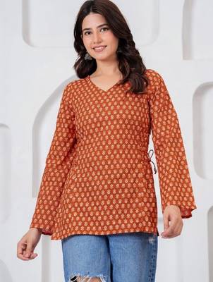Women floral printed flared sleeves indie prints kurta 4