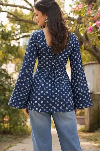Women ethnic motifs printed bell sleeves indie prints kurta
