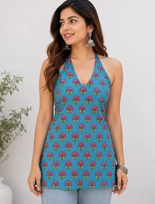 Women floral printed halter neck indie florals kurta 1