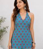 Women floral printed halter neck indie florals kurta