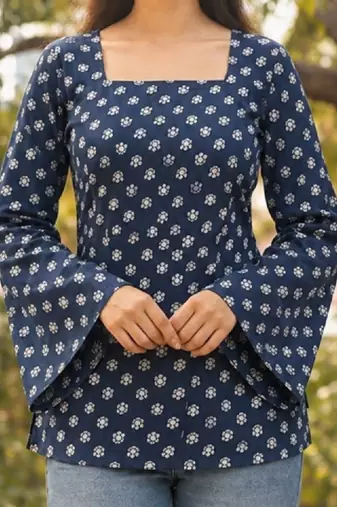 Women ethnic motifs printed bell sleeves indie prints kurta