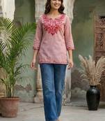 Women ethnic motifs embroidered thread work kurta