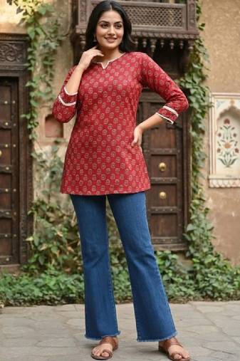 Women ethnic motifs printed indie prints kurta