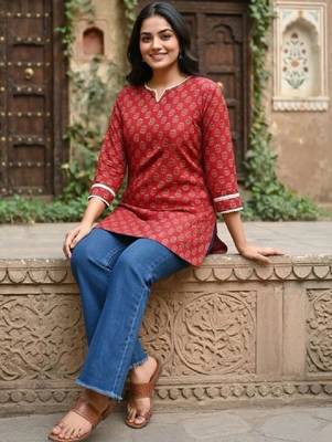 Women ethnic motifs printed indie prints kurta 2