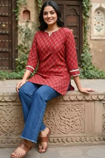Women ethnic motifs printed indie prints kurta