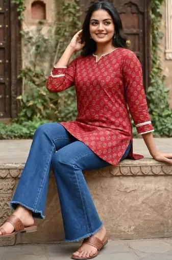 Women ethnic motifs printed indie prints kurta