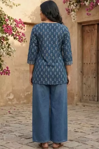 Women paisley printed thread work kurta