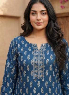 Women paisley printed thread work kurta 3
