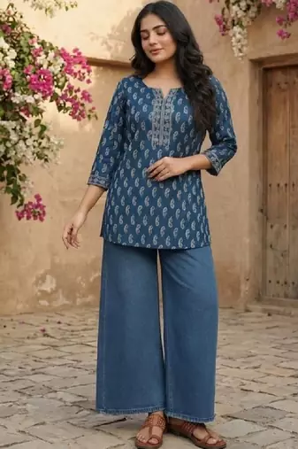 Women paisley printed thread work kurta