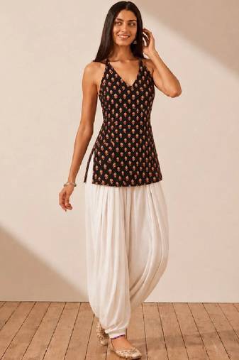 Women ethnic motifs printed halter neck indie prints kurta
