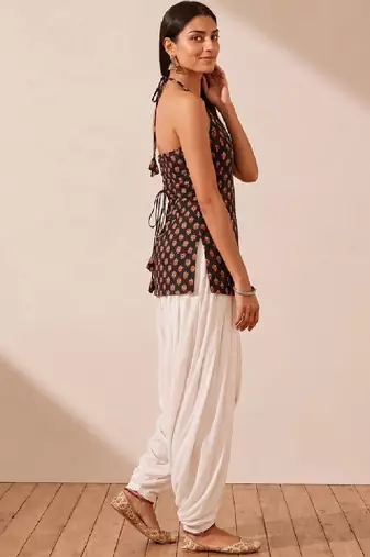 Women ethnic motifs printed halter neck indie prints kurta