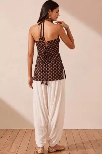 Women ethnic motifs printed halter neck indie prints kurta