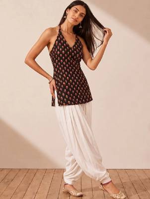 Women ethnic motifs printed halter neck indie prints kurta 4