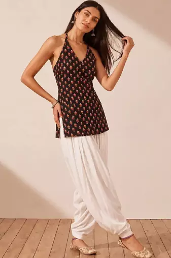 Women ethnic motifs printed halter neck indie prints kurta
