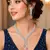Pink Morganite CZ Leaf Necklace Earrings Set, Silver Bridal Jewelry, Statement Prom Gift