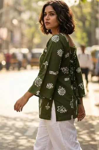 Women ethnic motifs printed flared sleeves kurta