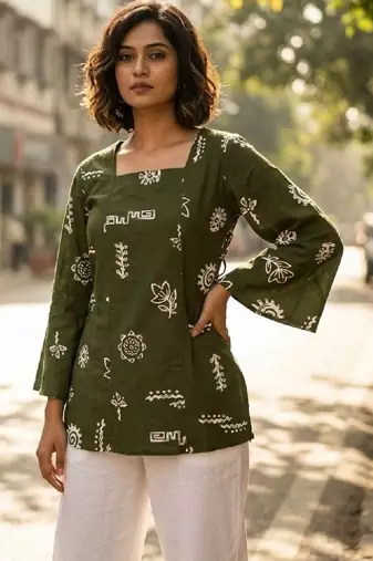 Women ethnic motifs printed flared sleeves kurta