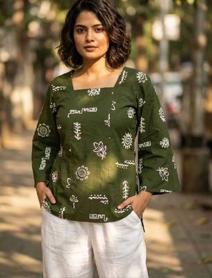 Women ethnic motifs printed flared sleeves kurta 4