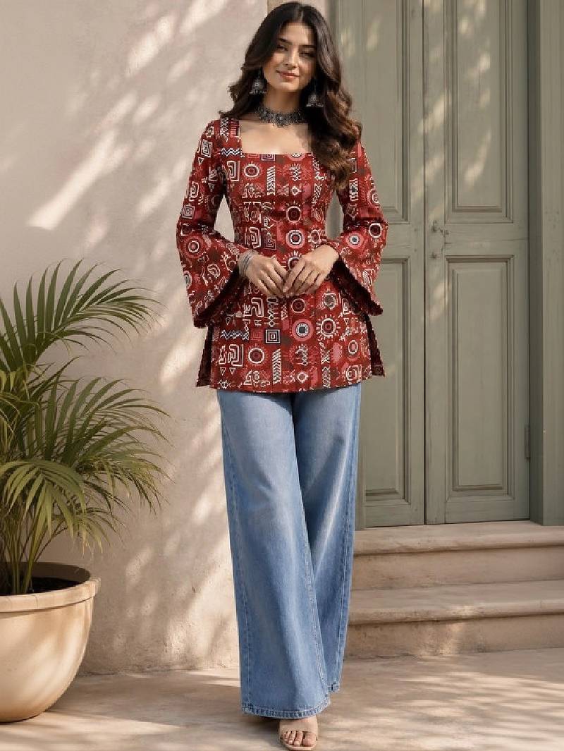 Women printed flared sleeves kurta