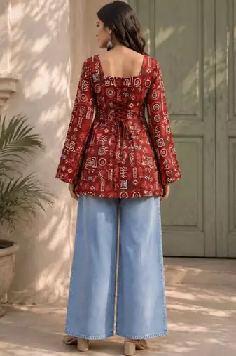 Women printed flared sleeves kurta