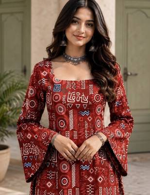 Women printed flared sleeves kurta 4