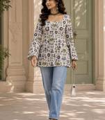 Women ethnic motifs printed flared sleeves indie prints kurta